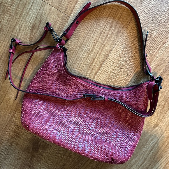 Elliott Lucca Genuine Leather Woven Handbag in Deep Red - Picture 4 of 6
